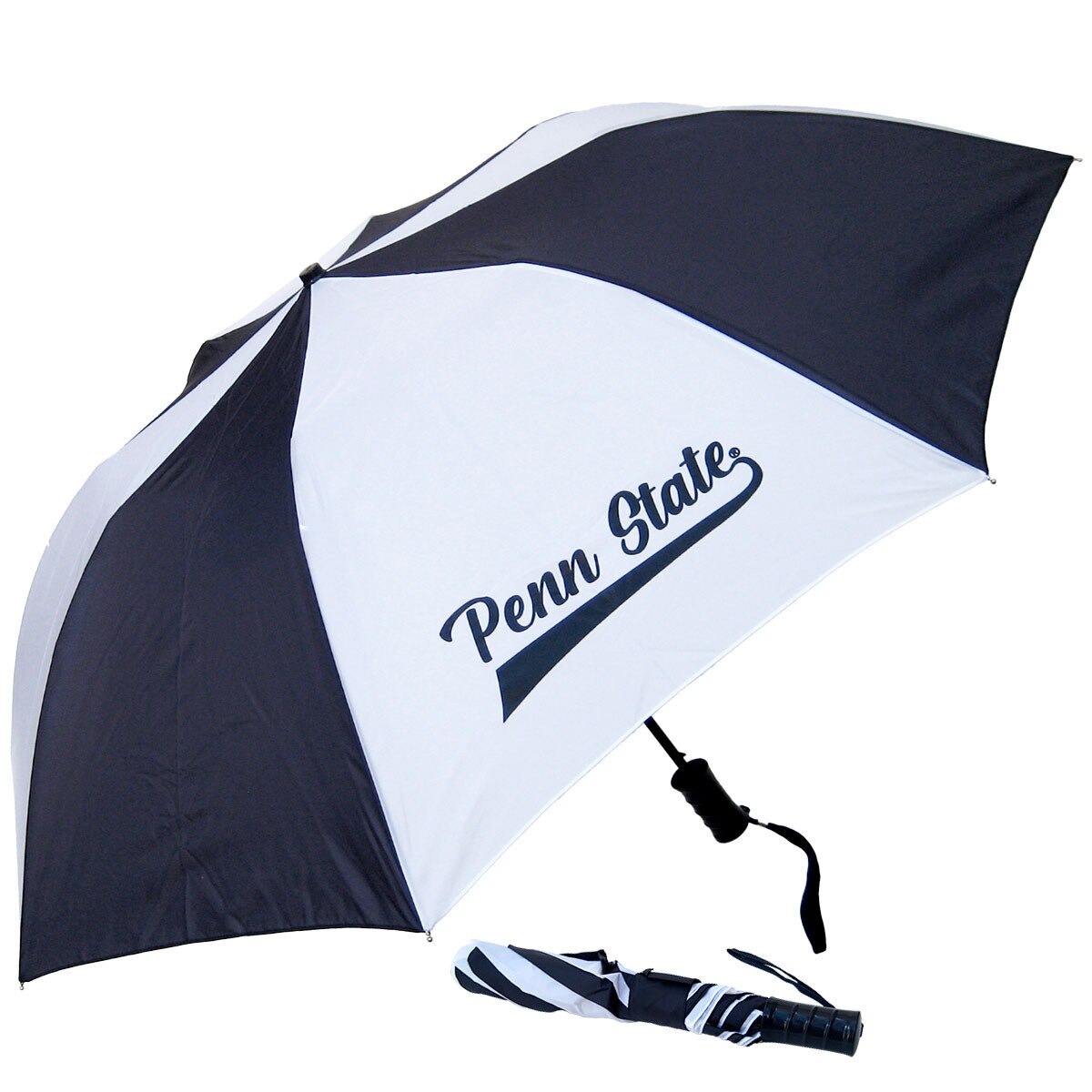 navy and white umbrella with script Penn State
